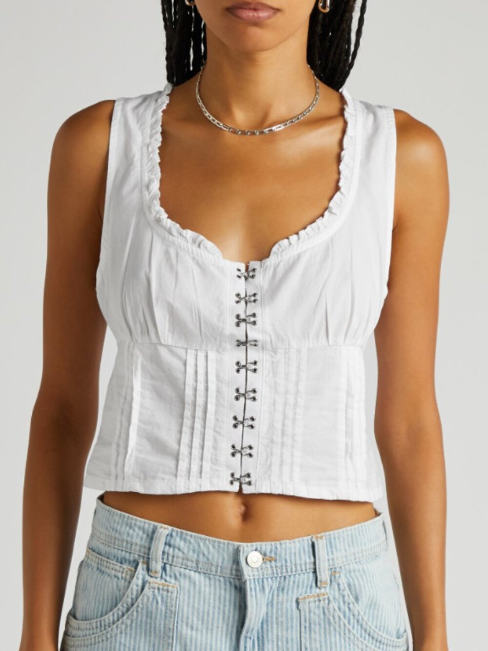 Free People White Lace-Up Eyelet Amelia Corset Top